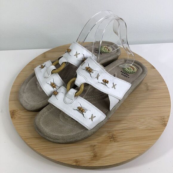 Earth Shoe Bradley White Leather Slingback elastic Straps Sz 10 Boho Summer Arch - Picture 2 of 8